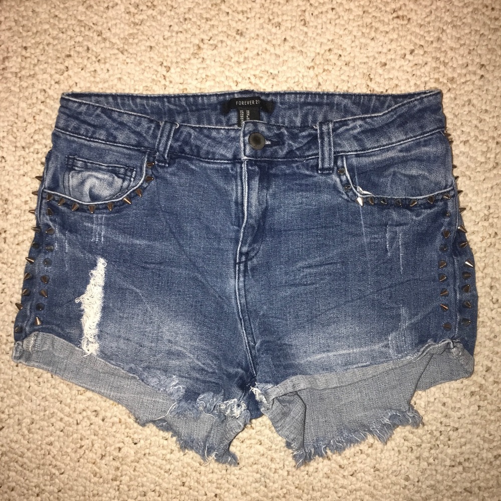 Forever 21 Studded and Ripped Denim Shorts